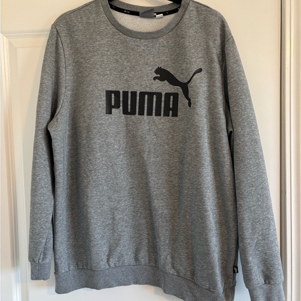 Puma Big Logo Men's Sweatshirt Gray Black Crewneck Pullover Size Large